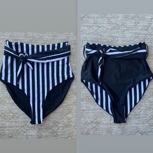 REVERSIBLE High Waist swim bottoms Black white size Small